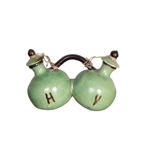 Vintage French 'Huile' et 'Vinaigre' (oil and vinegar) ceramic pourer from the French Alps