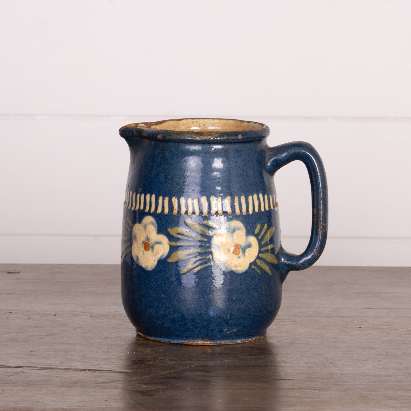 Vintage French Savoyard hand painted and glazed jug from a collection sourced near Megeve
