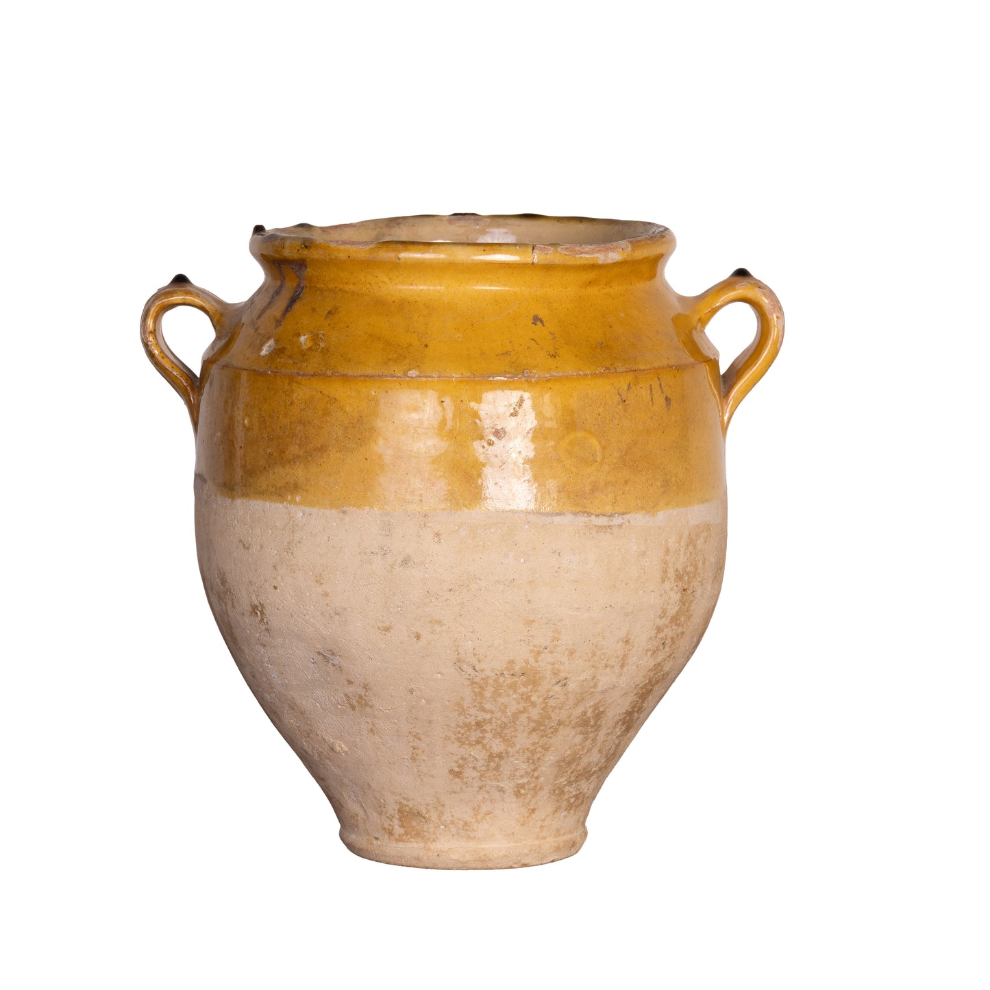 Collectible part-glazed yellow confit pot from Ile Sur la Sorgue