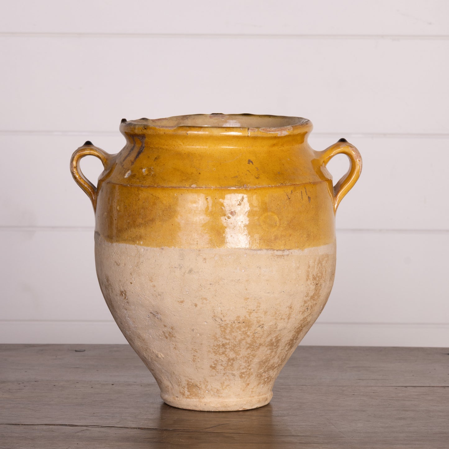 Collectible part-glazed yellow confit pot from Ile Sur la Sorgue