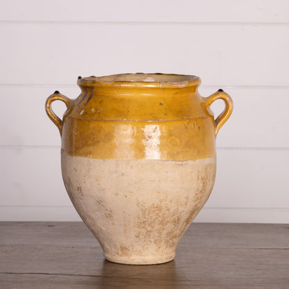 Collectible part-glazed yellow confit pot from Ile Sur la Sorgue
