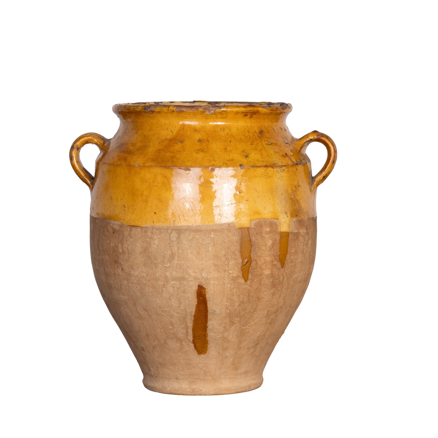 Collectible part-glazed yellow confit pot from Ile Sur la Sorgue