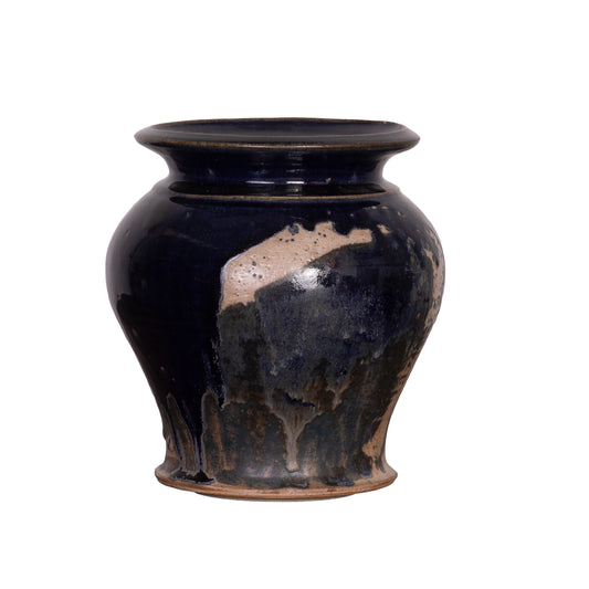 Lovely unusual black part glazed urn from Provence