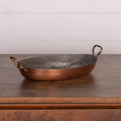 Vintage French Copper oval serving dish with handles from Provence