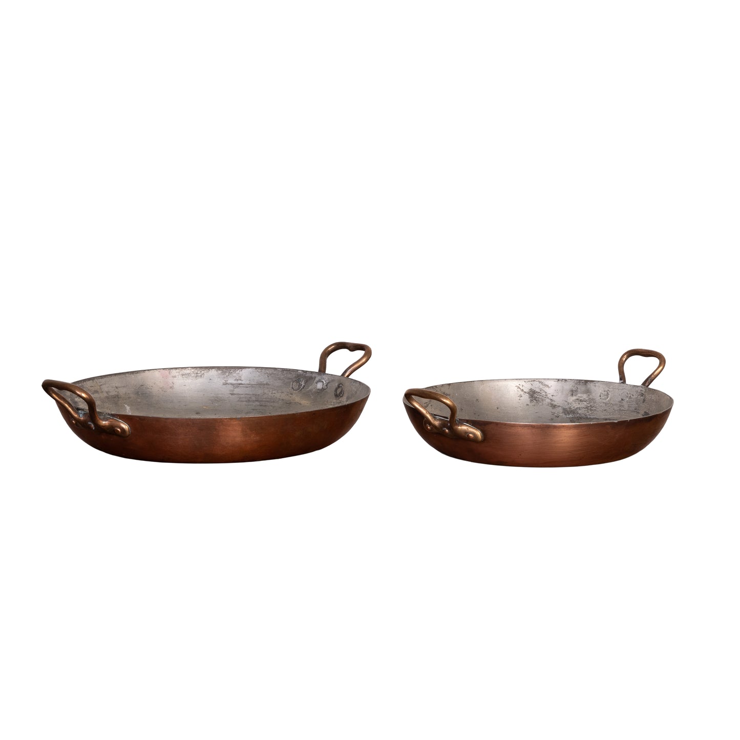 Pair of stackable Vintage French oval copper shallow pans from Provence - ideal for serving sushi or oysters