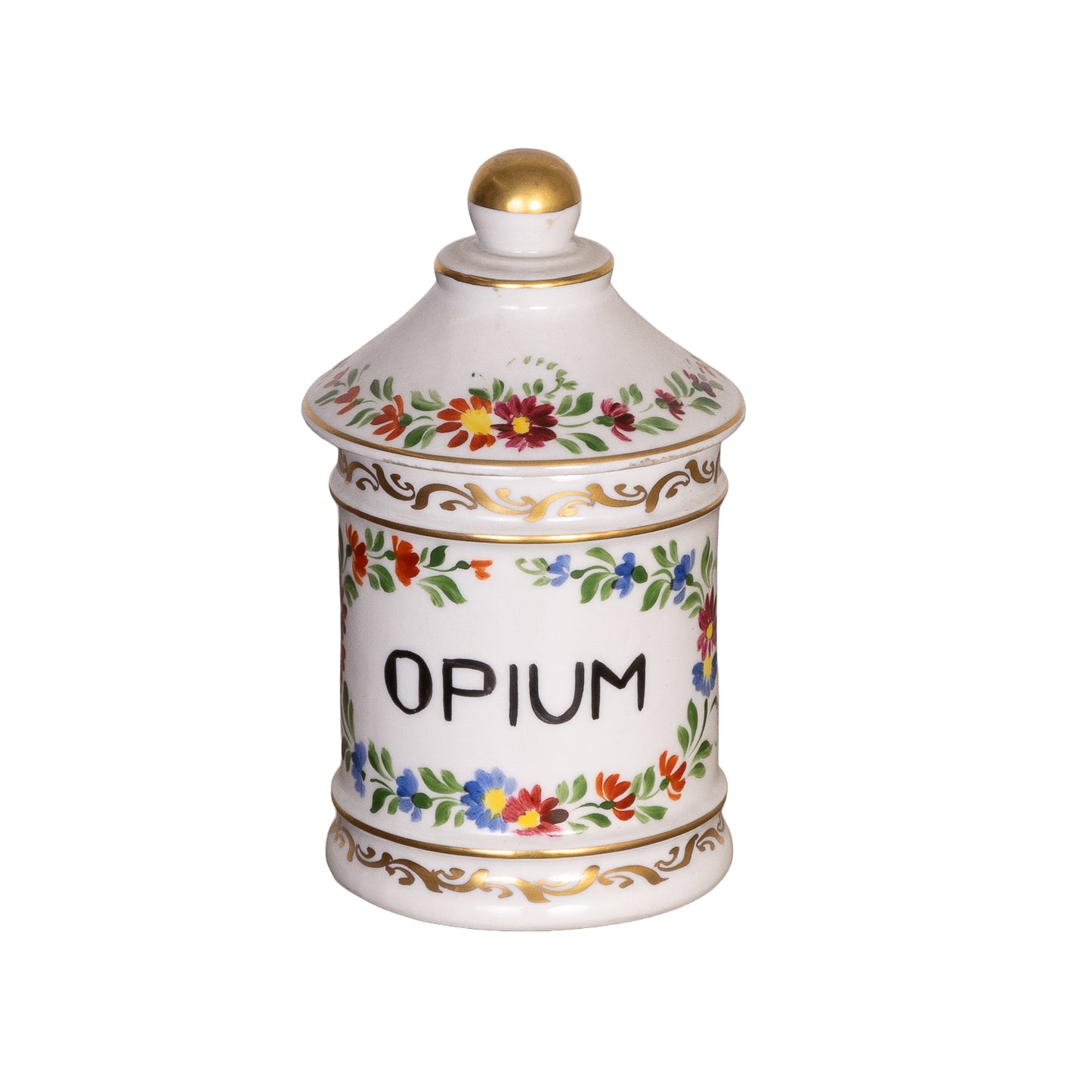 Vintage French hand painted 'Opium' pot with lid from Annecy