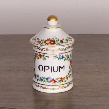 Vintage French hand painted 'Opium' pot with lid from Annecy
