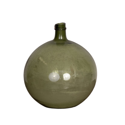 Beautiful uniquely shaped Green blown glass demijohn from Nyons, France