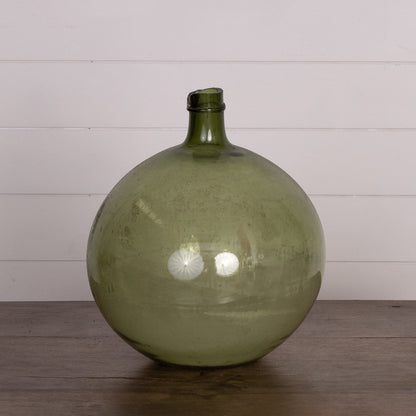 Beautiful uniquely shaped Green blown glass demijohn from Nyons, France