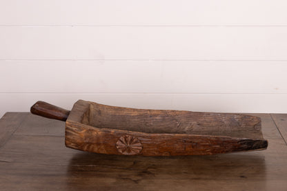 Vintage French large embossed farmhouse grain scoop from the French Alps