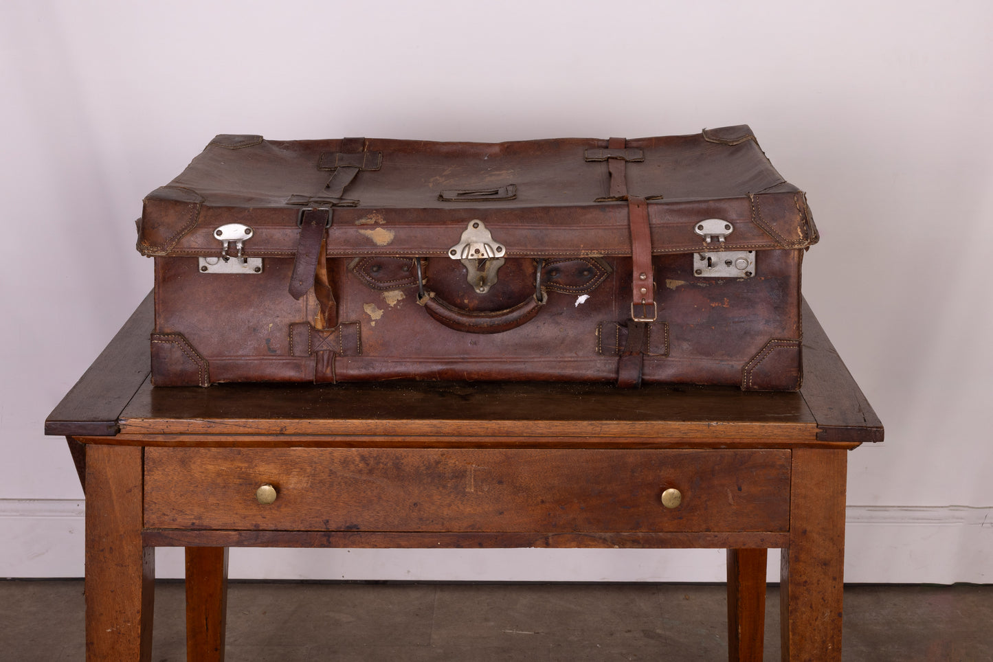 Vintage French Leather Suitcase from Annecy