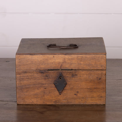 Vintage French timber box with lock from the French Alps