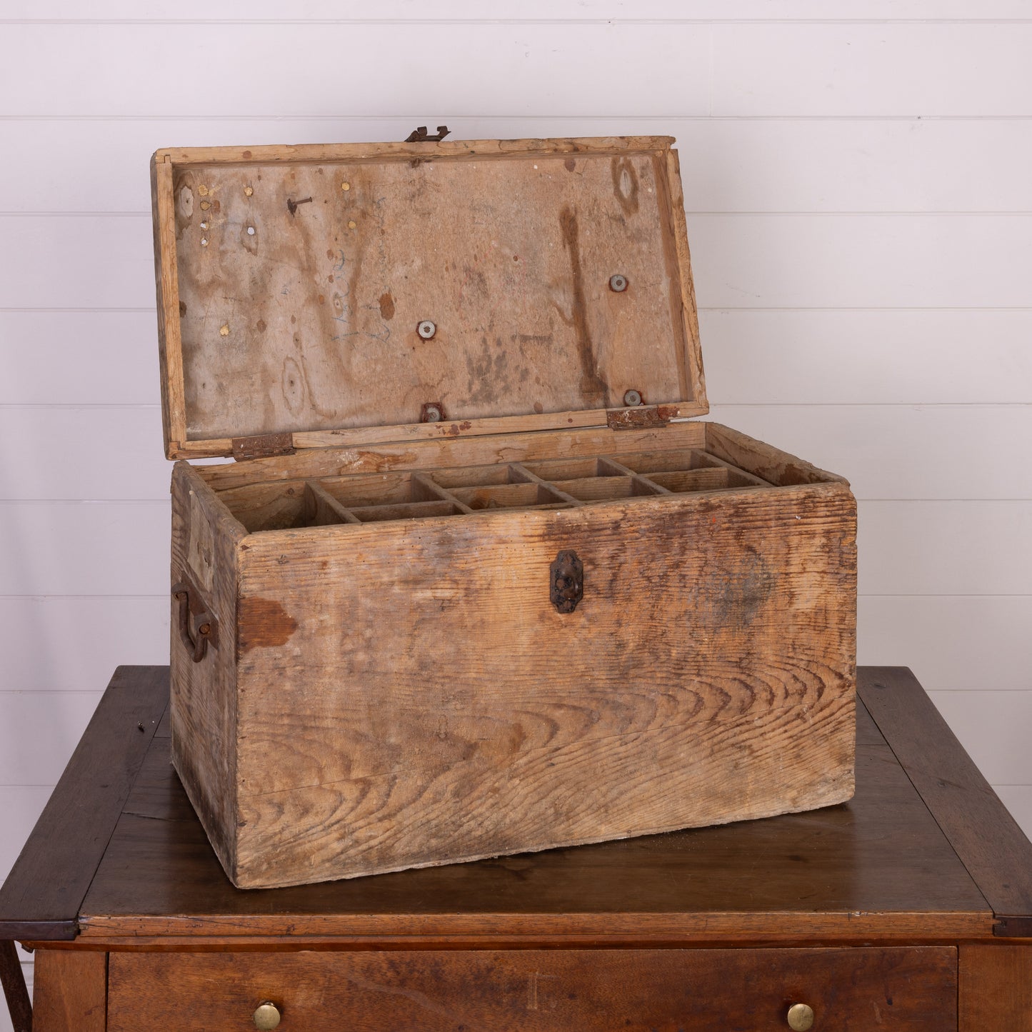 Vintage French Timber Alchemy bottle storage box from Chamonix