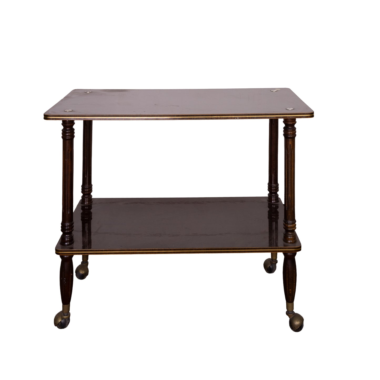 Vintage French polished drinks trolley on original castors from Lyon