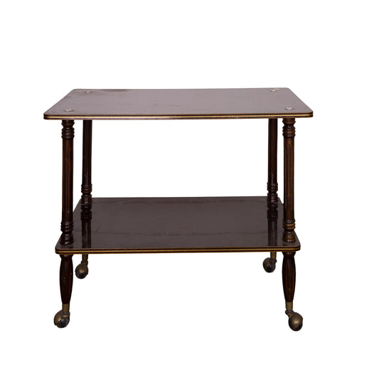Vintage French polished drinks trolley on original castors from Lyon