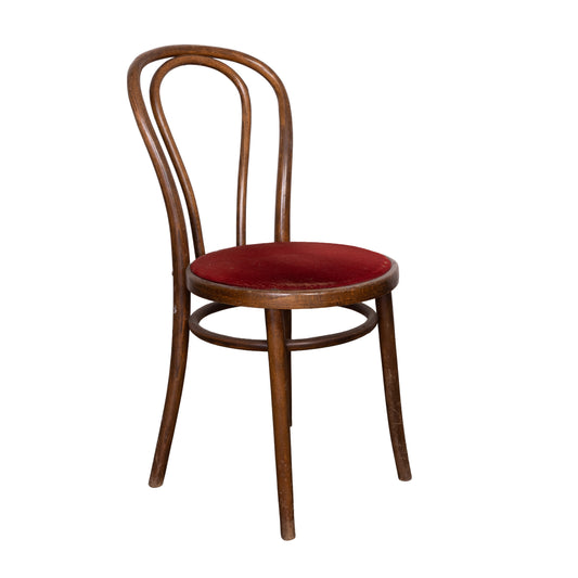 Vintage French bentwood Bistro chair with red velvet seat upholstery from Lyon