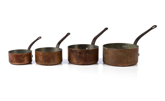 Set of 4 antique French copper pots from Provence