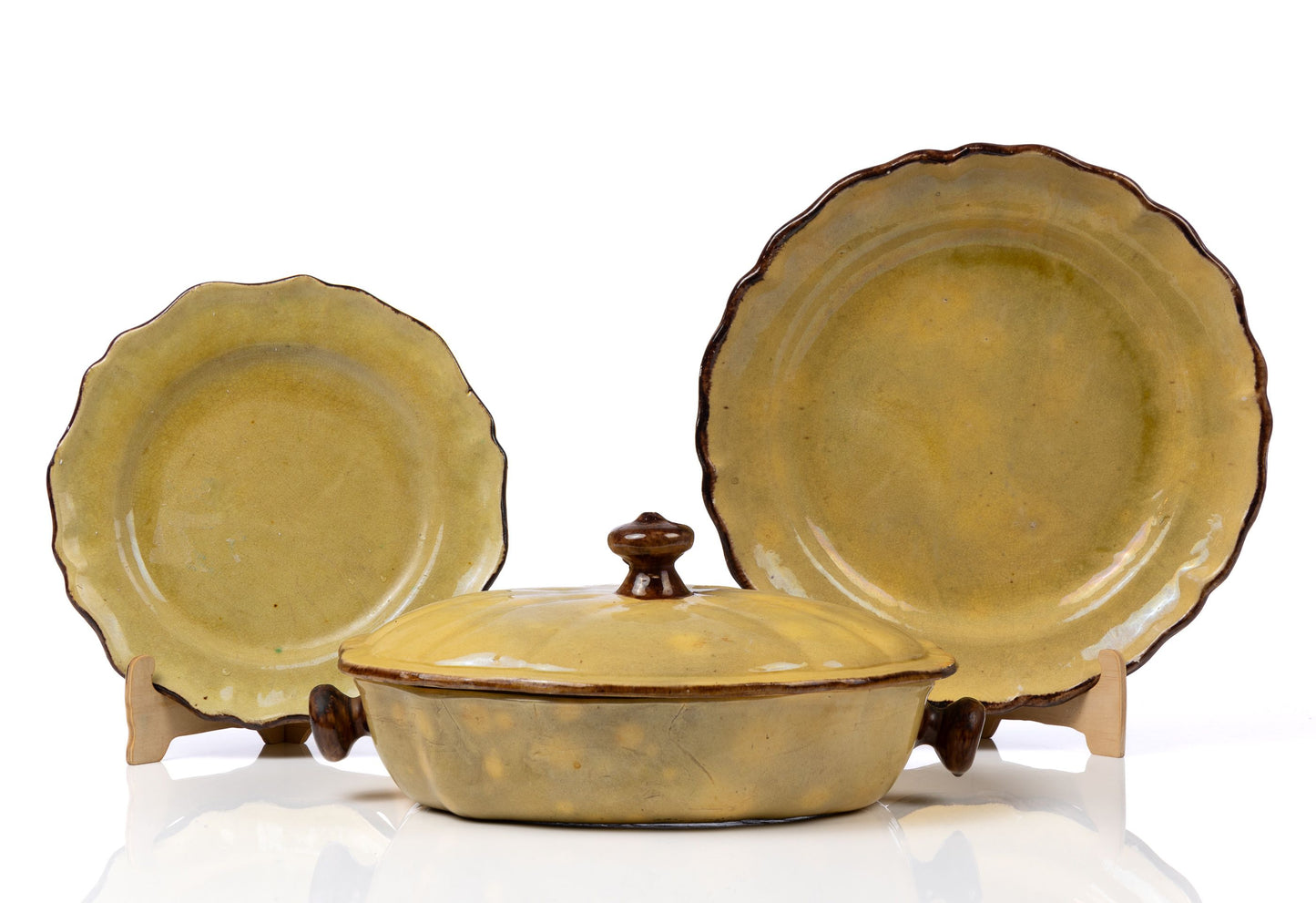 A Beautiful and Rare set of yellow Antique French Ceramics including a large serving platter, a serving plate and a large terrine from Provence