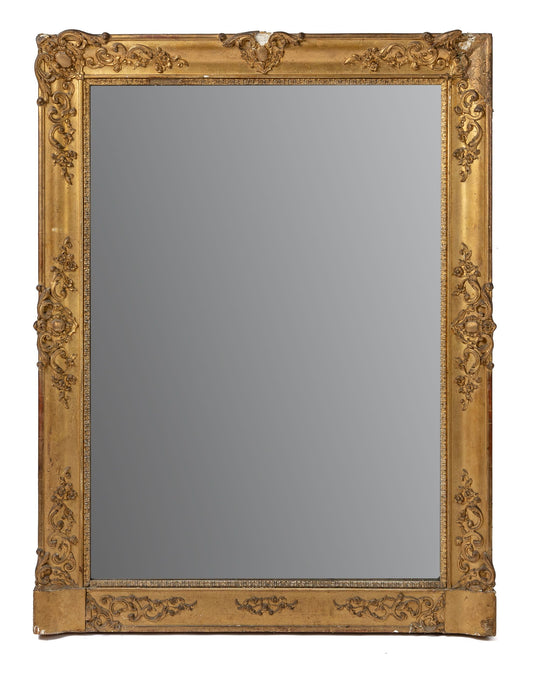 19th century antique French classic mirror with gilt frame. Discovered in The French Alps