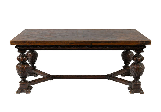 Impressive Antique French Parquetry extension table from the French Alps