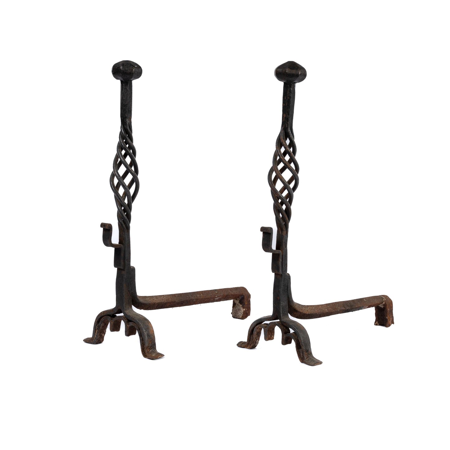 Pair of Antique French Wrought Iron Andirons from Provence