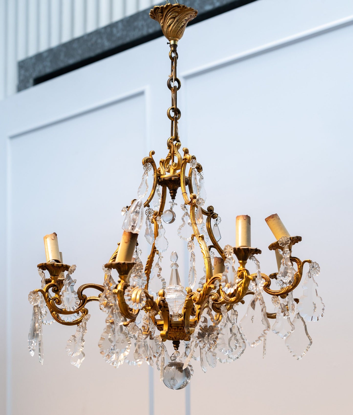 Antique French 8 light brass and crystal chandelier from The French Alps