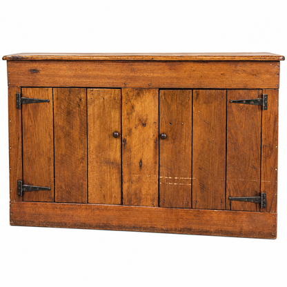 Vintage walnut farmhouse sideboard featuring internal shelves and a warm honey-coloured finish