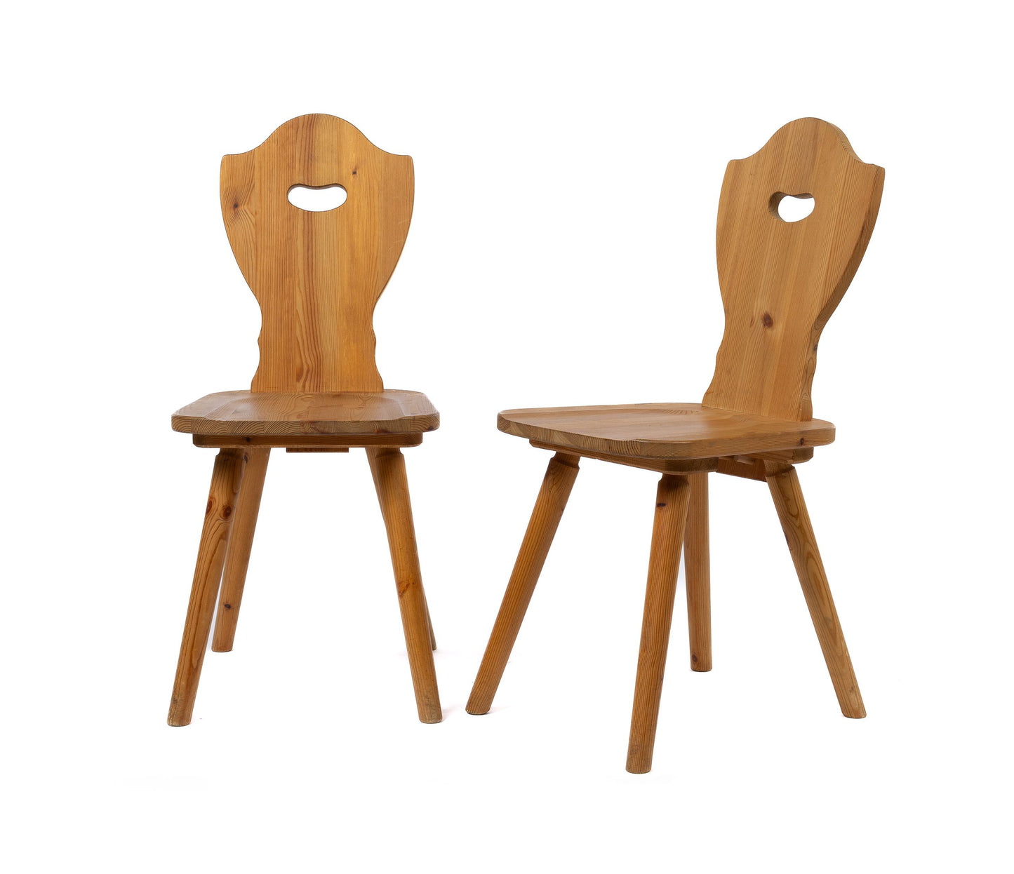 Pair of solid timber vintage French chairs hand made in the French Alps