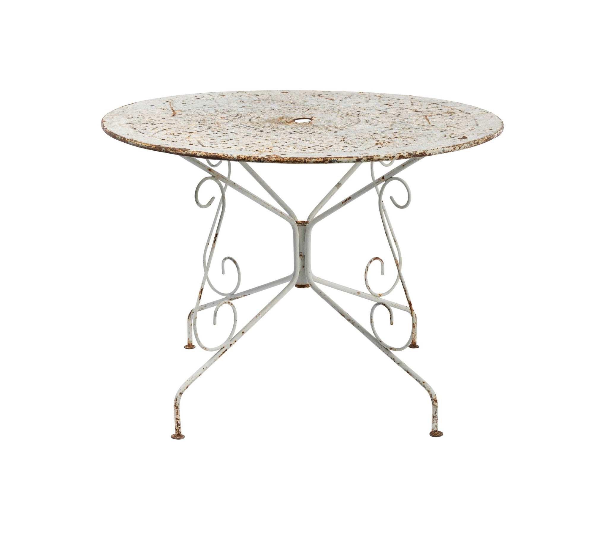 Vintage French Wrought iron garden table with painted white patina from Provence