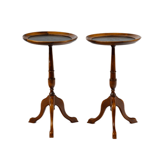 Pair of charming small pedestal “gueridon” tables. Discovered in The French Alps