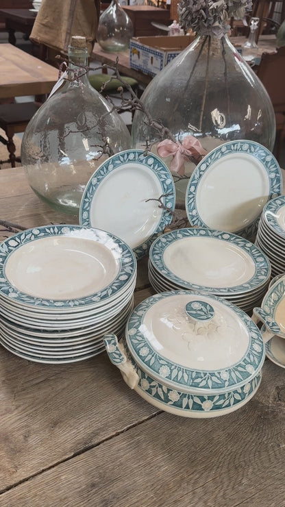 Genuine antique French blue and white ' Creil et Montereau' 42-piece dinner set from France.