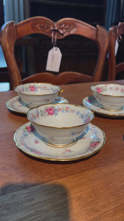 Lot of 5 delicate antique French Limoges style tea cups and saucers from Paris.