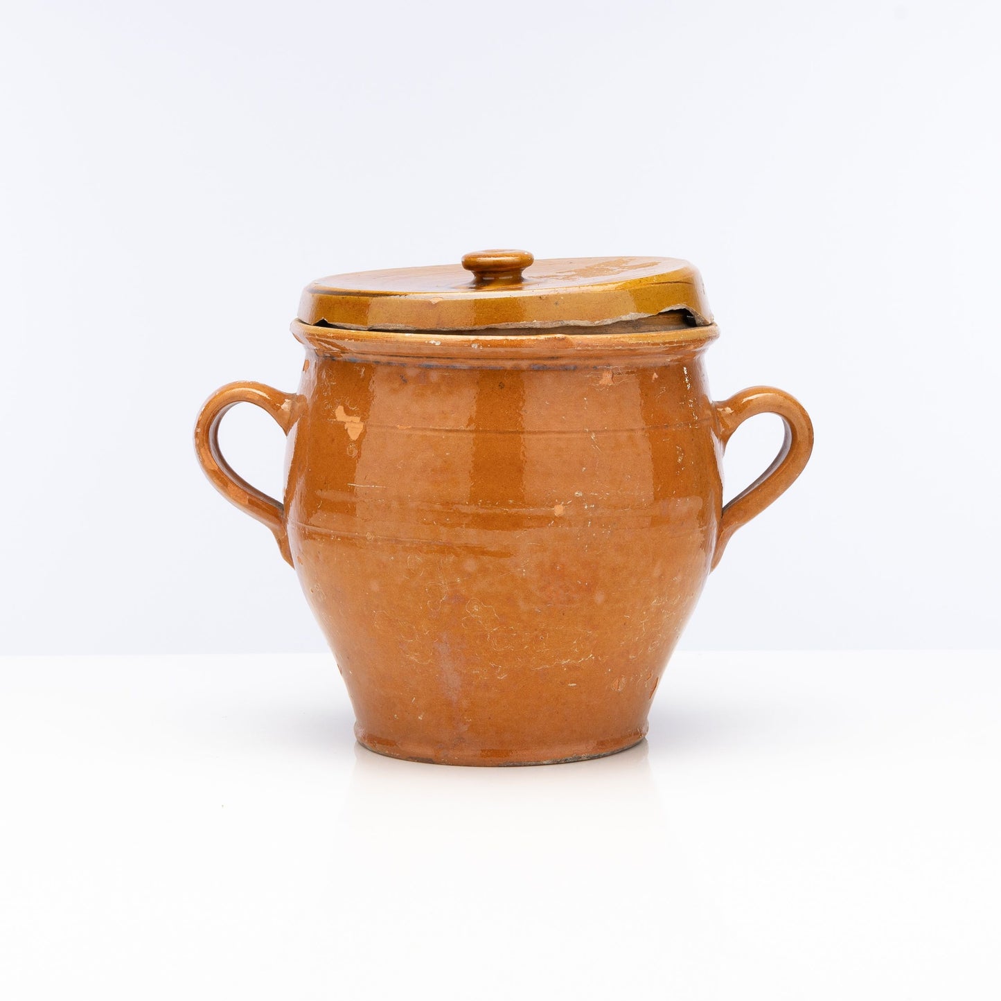 Vintage French confit pot with twin handles from Provence