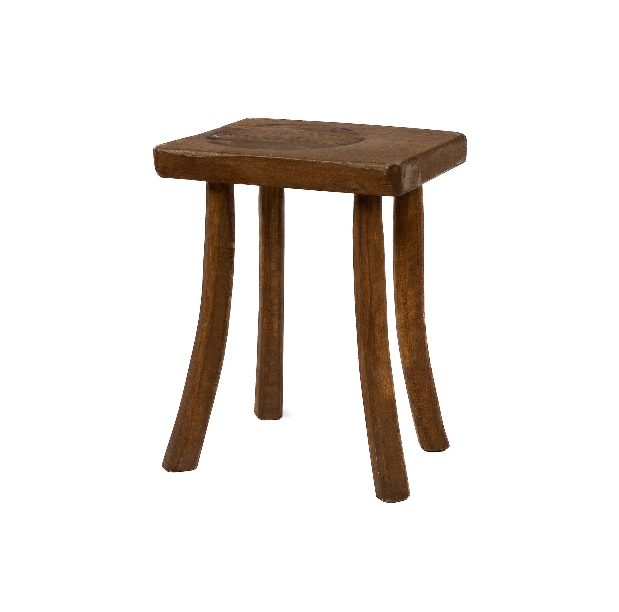 Vintage French oak stool hand made local artisan in The French alps