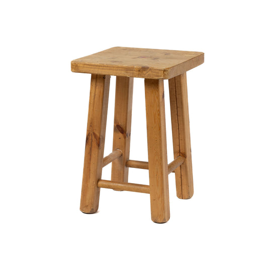 Vintage French pine stool hand made by a local artisan in The French Alps.