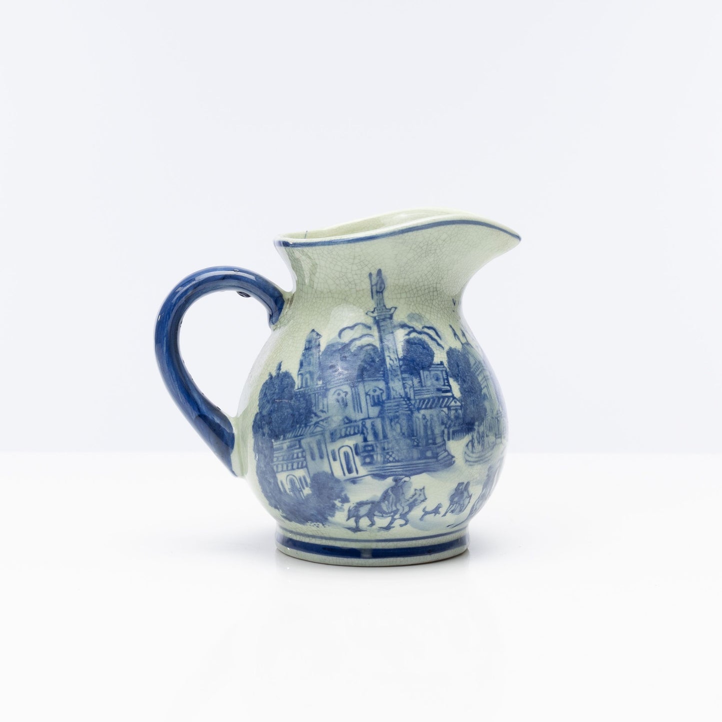 Vintage French Blue and White painted jug from the French Alps