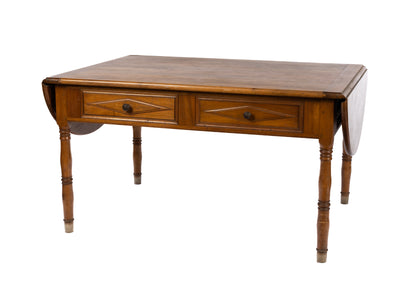 20th Century antique French walnut farmhouse table with foldable sides with 4 drawers from Provence.