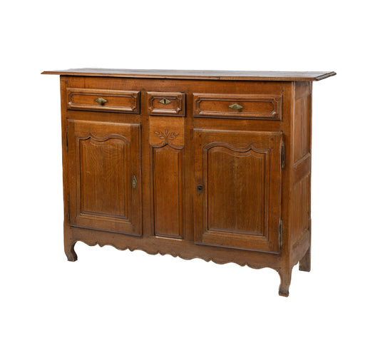 Charming 19th century antique French oak sideboard with brass hardware