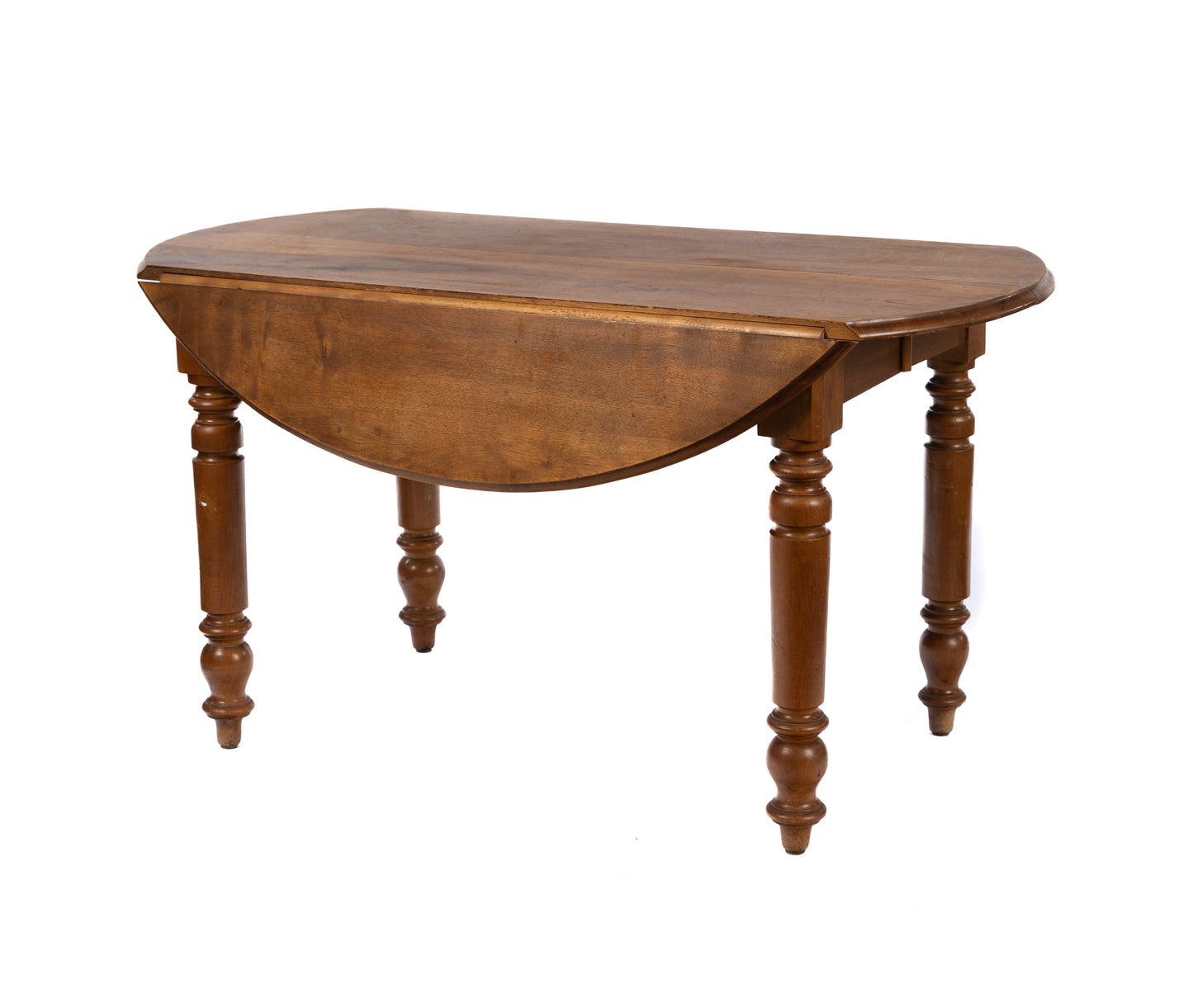 Sweet 19th century antique French walnut table with turned legs and fold down sides