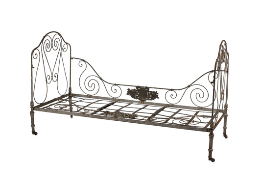 Beautiful and large silver daybed with lovely hand forged iron motifs from an estate near Annecy