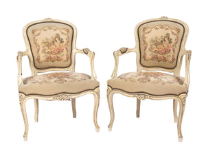 Gorgeous pair of Antique Parisienne cross stitched armchairs