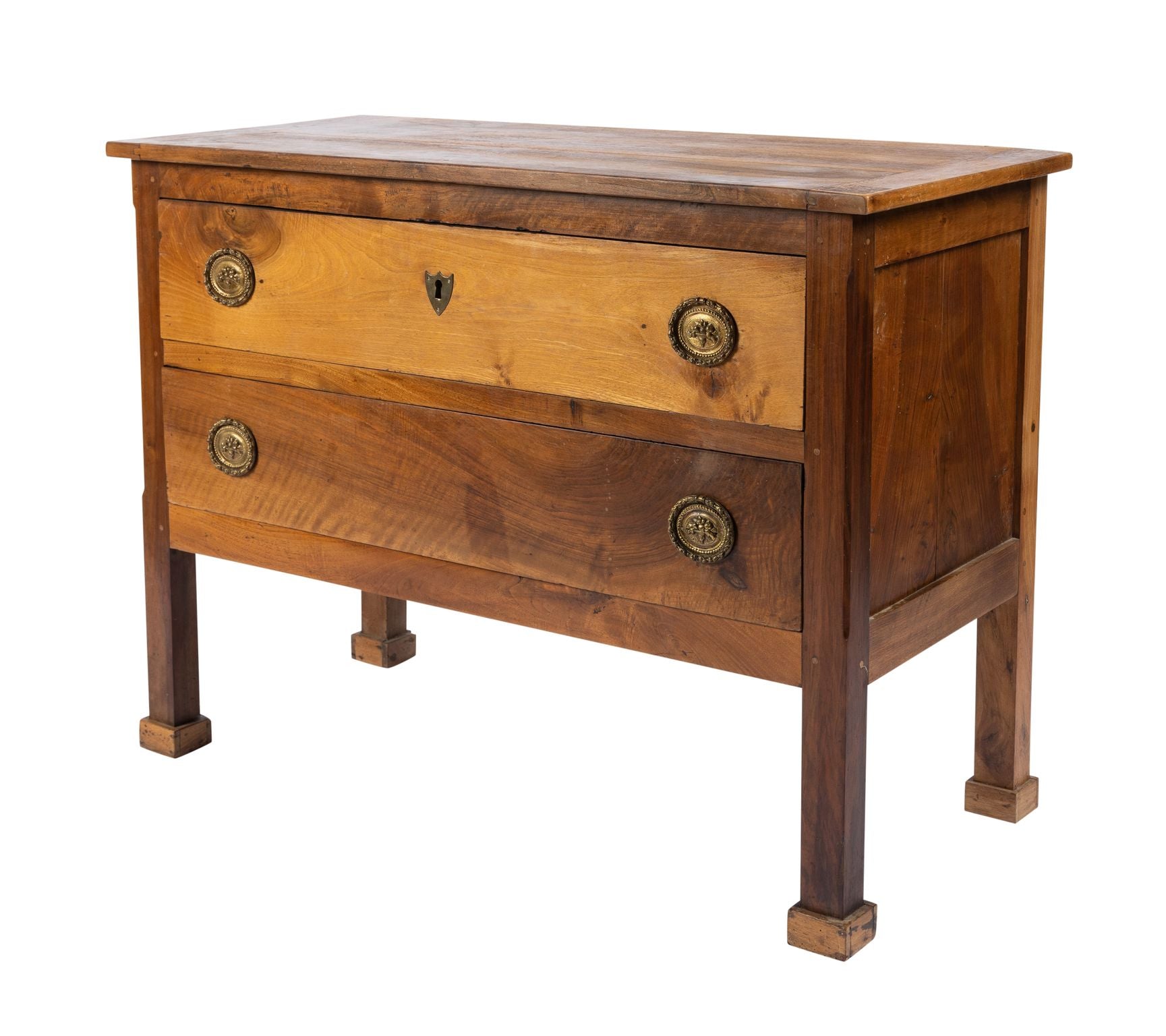 19th century French walnut commode with shield hardware
