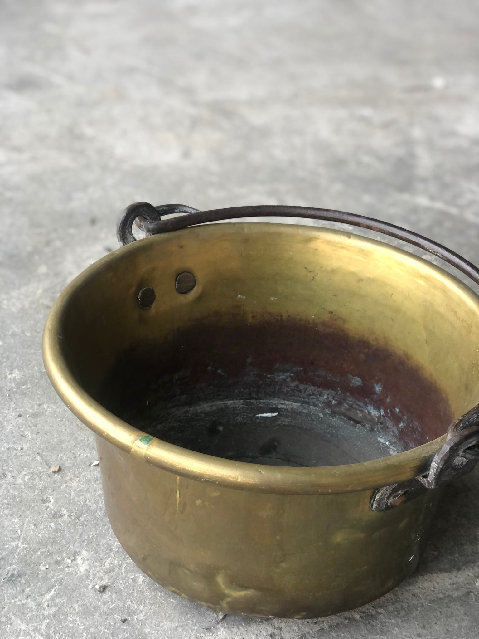 Antique French brass pot with swing handle