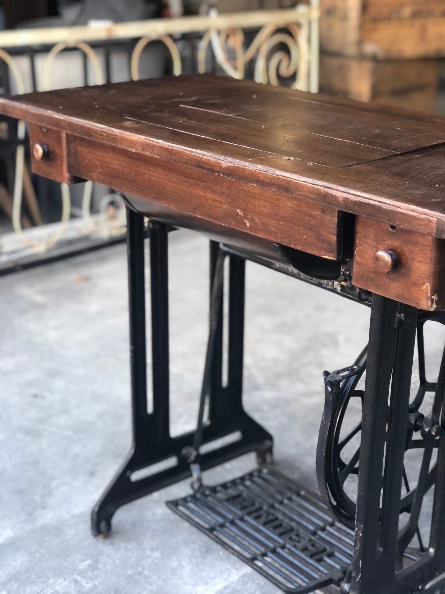 Antique French 1900 “Singer” sewing machine table from the French Alps