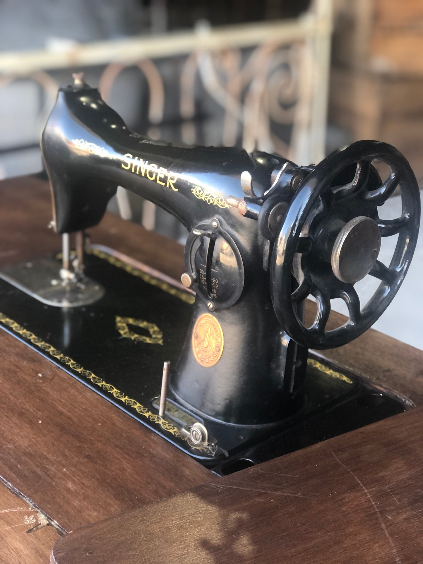 Antique French 1900 “Singer” sewing machine table from the French Alps