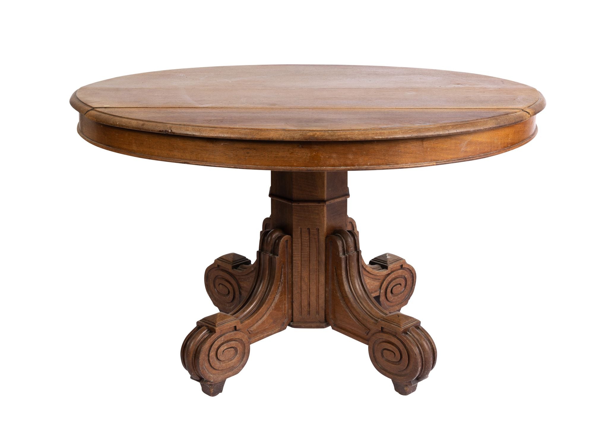 A stunning early 20th Century French oak pedestal table with impressive base