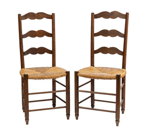 Vintage French ladder back chairs with rush seats from a farm house in The French Alps