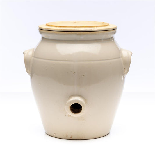 A vintage French cream confit pot from the Alps