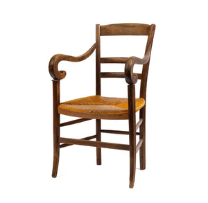 Impressive 20th Century antique French oak carver chair with rush seat from The French Alps