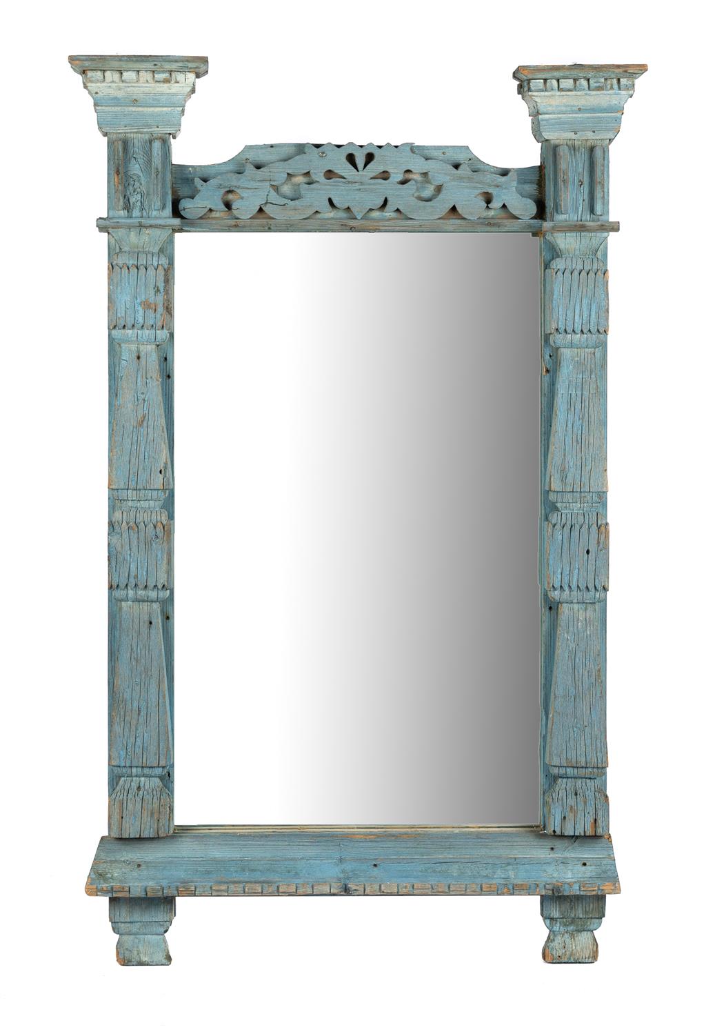 A fabulous vintage French painted timber mirror with unique carvings from Provence, that will enlarge the space visually while also giving a room soul and personality.